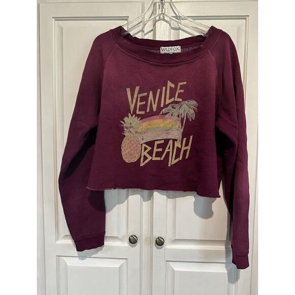 Wild fox Venice Beach Pullover Cropped Sweatshirt Size Medium Pineapple Palmtree - Picture 1 of 10
